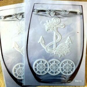 2 NEW Nautical Anchor Sail White DECALS 4” NIP Glass Stickers Wine Cocktail